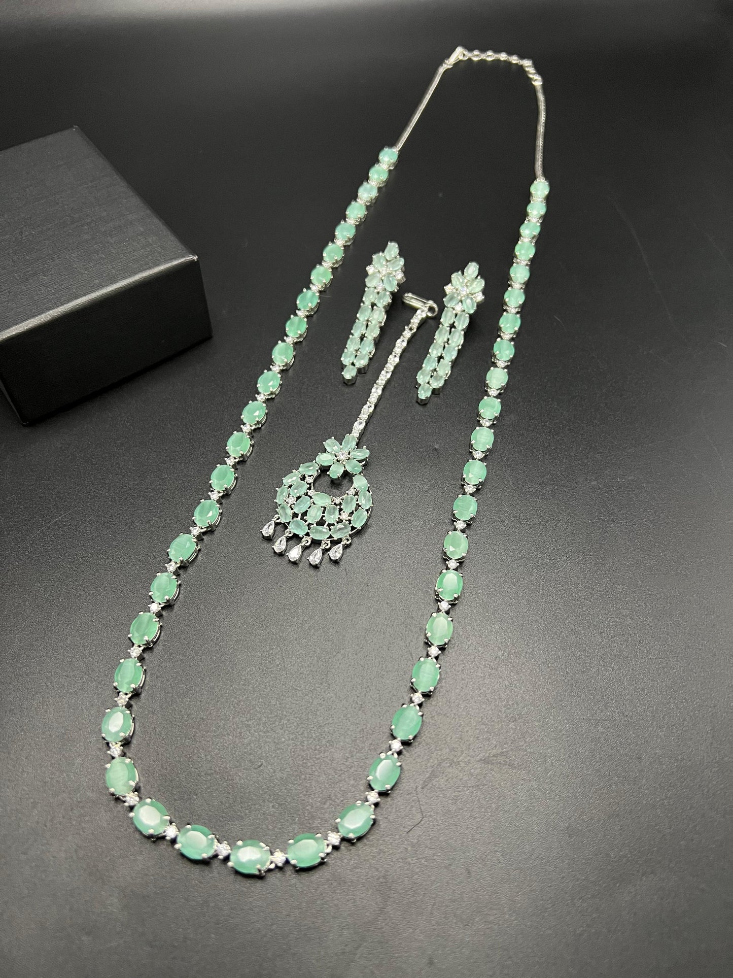 Fancy mala with earrings and tikka set for girls